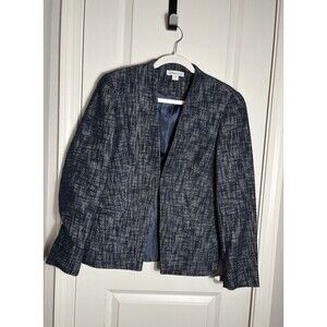 Coldwater Creek Blazer Jacket Size 4/6 Grey Cotton Linen Blend Tweed Open Front